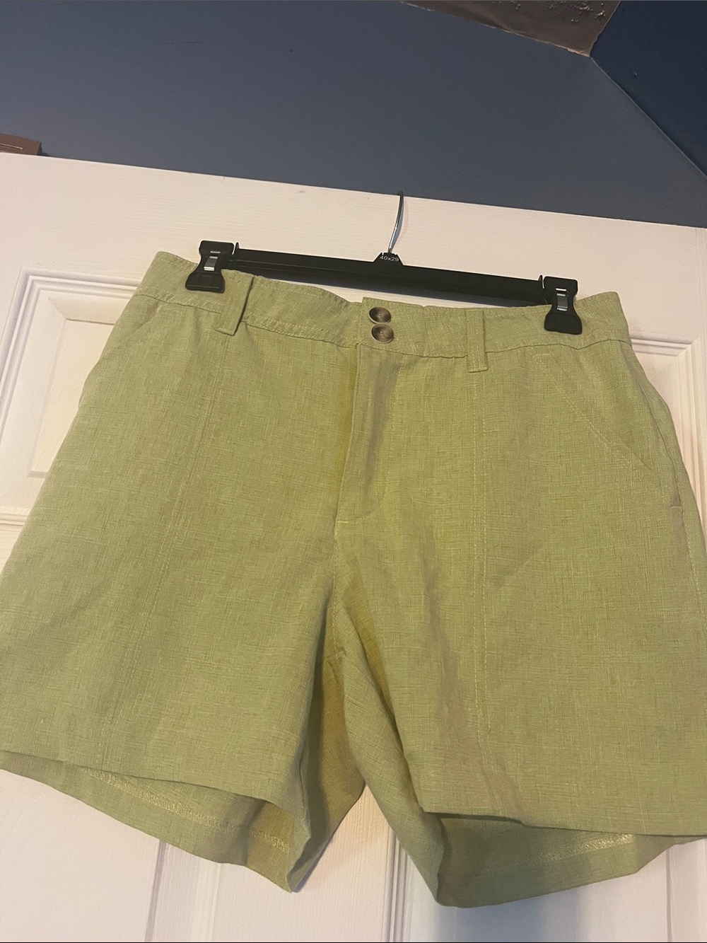 Women’s Light Green Linen-Blend Shorts